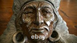 Early 1900s Antique Native American Indian Chief in Headdress Inkwell Judd Mfg