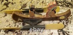 Early 1900s Folk Art Painted Wood Whirligig Native American Indians in Canoe