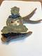 Early 1900s Inkwell, Native American Indian In Headdress, Deer Antler Base, Pen