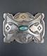 Early 1900s Navajo Stamped Sterling Silver Spiderweb Turquoise Pin Signed #279