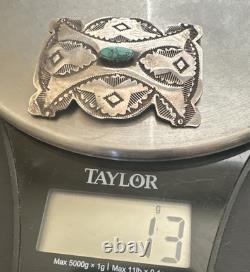 Early 1900s Navajo Stamped Sterling Silver Spiderweb Turquoise Pin Signed #279