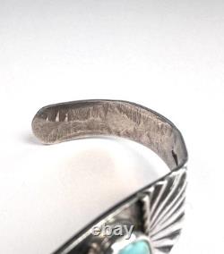 Early 1900s Navajo Turquoise Stamped Coin Silver Cuff Bracelet 6-1/2 #282