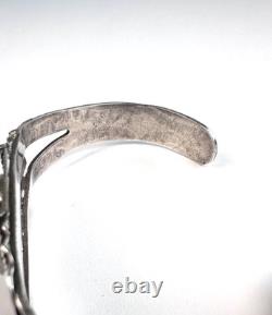 Early 1900s Navajo Turquoise Stamped Coin Silver Cuff Bracelet 6-1/2 #282