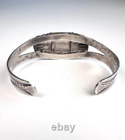 Early 1900s Navajo Turquoise Stamped Coin Silver Cuff Bracelet 6-1/2 #282