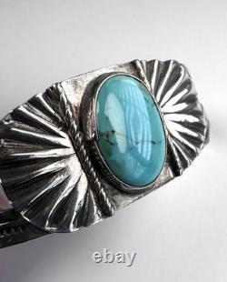 Early 1900s Navajo Turquoise Stamped Coin Silver Cuff Bracelet 6-1/2 #282