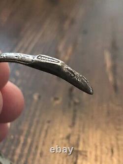 Early 1900s Sterling Silver Tlingit Womens Bracelet Long Beak Raven Alaska