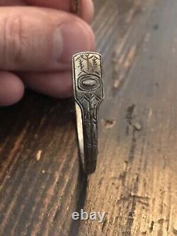 Early 1900s Sterling Silver Tlingit Womens Bracelet Long Beak Raven Alaska