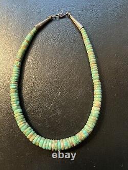 Early 1930's/40's Old Pawn Navajo Column Turquoise Beads Withsilver Engraved