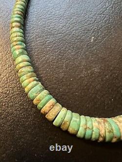 Early 1930's/40's Old Pawn Navajo Column Turquoise Beads Withsilver Engraved