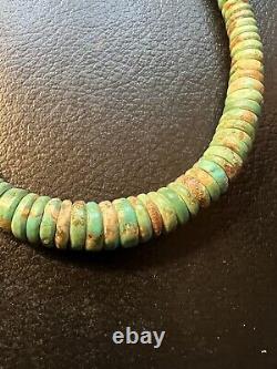 Early 1930's/40's Old Pawn Navajo Column Turquoise Beads Withsilver Engraved