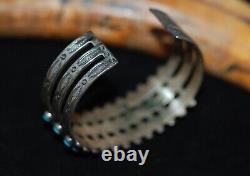 Early 1930's American Indian Navajo Old Pawn Silver Turquoise Cuff Bracelet