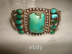 Early 1930's Navajo Cerrillos Turquoise Ingot Silver Cuff