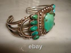 Early 1930's Navajo Cerrillos Turquoise Ingot Silver Cuff