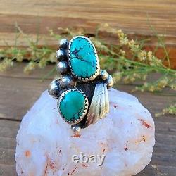 Early 1930's Navajo Turquoise Braided Silver Ring Sz 8.25 Native American