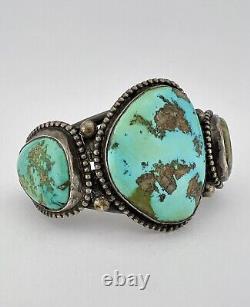 Early 1940's Navajo Coin Silver Cerrillos Turquoise Cuff Bracelet