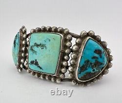 Early 1940's Navajo Coin Silver Cerrillos Turquoise Cuff Bracelet 93.5g