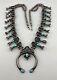 Early 1940's Navajo Sterling Silver Natural Turquoise Squash Blossom Necklace