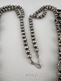 Early 1940's Navajo Sterling Silver Natural Turquoise Squash Blossom Necklace