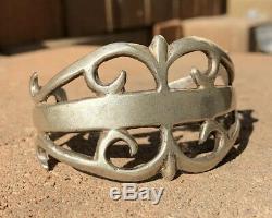 Early 1940's Old Pawn Navajo Sand Cast Coin Silver Wide Ingot Cuff Bracelet #2