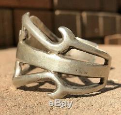 Early 1940's Old Pawn Navajo Sand Cast Coin Silver Wide Ingot Cuff Bracelet #2
