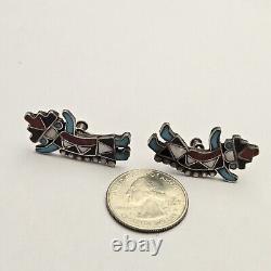 Early 1940's Screw Back Earrings Zuni Rainbowman Multistone Channel Inlay