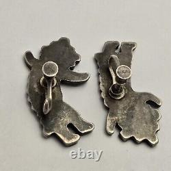 Early 1940's Screw Back Earrings Zuni Rainbowman Multistone Channel Inlay