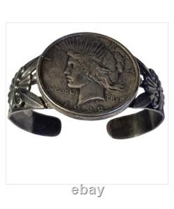 Early 1940's Vintage Navajo Sterling Silver Coin Native American Bracelet Old