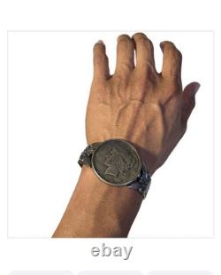 Early 1940's Vintage Navajo Sterling Silver Coin Native American Bracelet Old