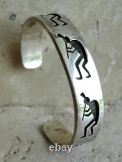 Early 1970 Vtg Hopi Tony Kyasyousie Sterling Overlay 5 Kokopelli Cuff Bracelet