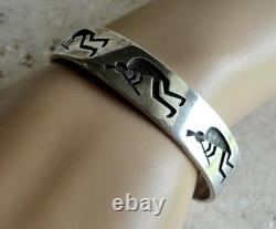 Early 1970 Vtg Hopi Tony Kyasyousie Sterling Overlay 5 Kokopelli Cuff Bracelet