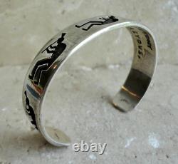 Early 1970 Vtg Hopi Tony Kyasyousie Sterling Overlay 5 Kokopelli Cuff Bracelet