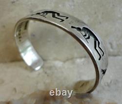 Early 1970 Vtg Hopi Tony Kyasyousie Sterling Overlay 5 Kokopelli Cuff Bracelet
