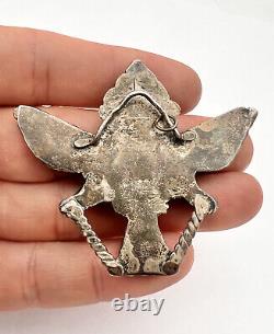 Early 2 3/8 ZUNI KNIFEWING KACHINA STERLING SILVER MULTI GEM INLAY PENDANT -NR