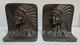 Early 20th C Antique Native American Chief Head Dress Face Bookends Solid Bronze