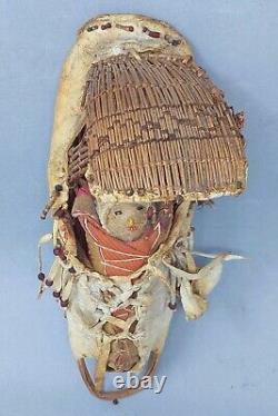 Early 20th Century Native American Paiute Southern toy Cradle Board w doll 13 T