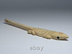 Early 20th Century Native Northwest Coast Carved Elk Antler Lizard Fetish Awl