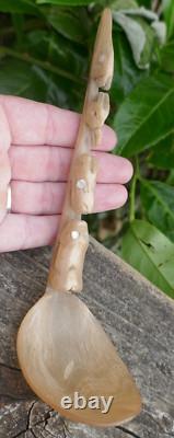 Early 20th Century Tlingit Native Carved & Bent Horn Ladles with Mother of Pearl