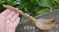 Early 20th Century Tlingit Native Carved & Bent Horn Ladles with Mother of Pearl