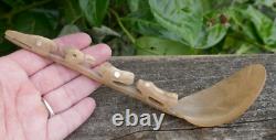 Early 20th Century Tlingit Native Carved & Bent Horn Ladles with Mother of Pearl