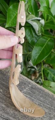 Early 20th Century Tlingit Native Carved & Bent Horn Ladles with Mother of Pearl