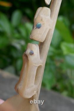 Early 20th Century Tlingit Native Carved & Bent Horn Ladles with Mother of Pearl