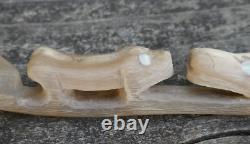 Early 20th Century Tlingit Native Carved & Bent Horn Ladles with Mother of Pearl