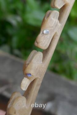 Early 20th Century Tlingit Native Carved & Bent Horn Ladles with Mother of Pearl