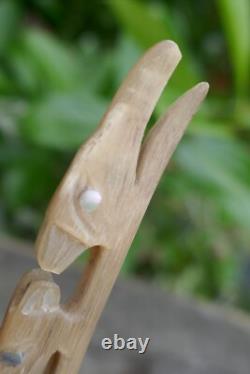 Early 20th Century Tlingit Native Carved & Bent Horn Ladles with Mother of Pearl