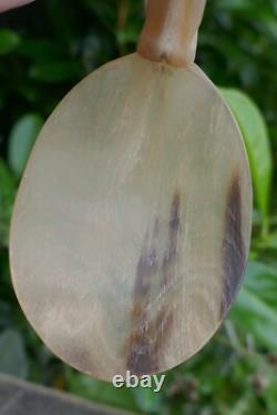 Early 20th Century Tlingit Native Carved & Bent Horn Ladles with Mother of Pearl