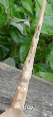 Early 20th Century Tlingit Native Carved & Bent Horn Ladles with Mother of Pearl