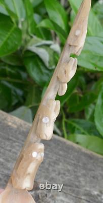 Early 20th Century Tlingit Native Carved & Bent Horn Ladles with Mother of Pearl