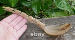 Early 20th Century Tlingit Native Carved & Bent Horn Ladles with Mother of Pearl