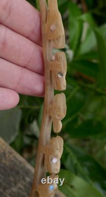 Early 20th Century Tlingit Native Carved & Bent Horn Ladles with Mother of Pearl