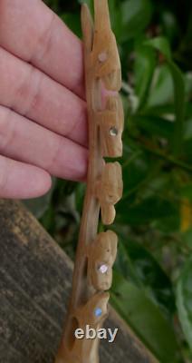 Early 20th Century Tlingit Native Carved & Bent Horn Ladles with Mother of Pearl